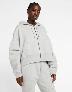 Худи на молнии в стиле oversized серого цвета короткого кроя с логотипом Nike-Серый