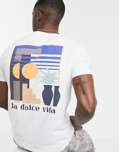 Белая футболка с вышивкой на груди и принтом на спине Celio-Белый