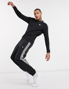 Черный свитшот с тремя полосками и круглым вырезом adidas Originals