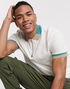 Футболка-поло с молнией и контрастным кантом ASOS DESIGN-Белый