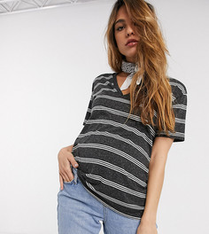 Темно-серая футболка с V-образным вырезом в полоску ASOS DESIGN Maternity-Серый