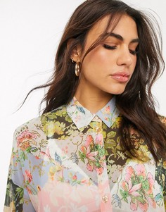 Рубашка с длинными рукавами и платочным принтом ASOS DESIGN-Мульти