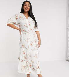 Платье-рубашка макси кремового цвета с цветочным принтом River Island Plus-Кремовый