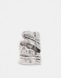Серебристое кольцо с крупным пером ASOS DESIGN-Серебряный