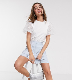 Футболка с рукавами из органзы ASOS DESIGN Petite-Белый