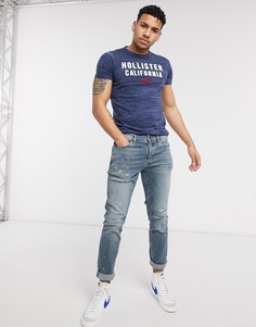 Темно-синяя обтягивающая футболка с логотипом Hollister-Темно-синий