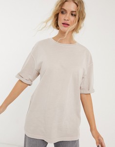 Бежевая oversized-футболка Bershka-Бежевый
