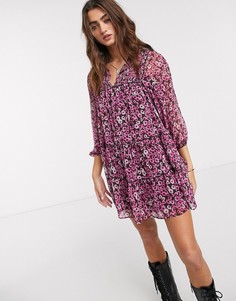 Розовое свободное платье с цветочным принтом Bershka-Розовый