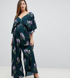 Комбинезон с рукавами кимоно, широкими штанинами и принтом ASOS Maternity-Мульти