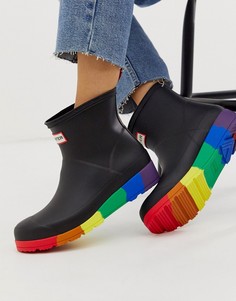 Черные короткие резиновые сапоги с разноцветной отделкой Hunter Play Pride-Черный