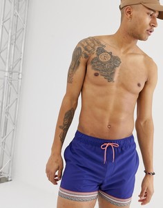 Короткие шорты для плавания с лентой с ацтекским узором ASOS DESIGN-Темно-синий