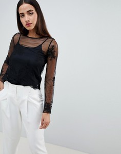 Топ с фигурным краем и вышивкой ASOS DESIGN-Черный