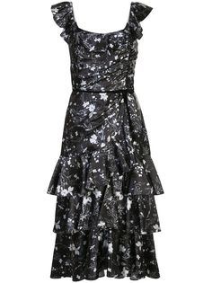 Marchesa Notte ярусное платье с цветочным принтом