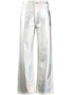 Helmut Lang брюки широкого кроя с эффектом металлик