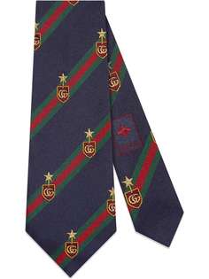 Gucci галстук с вышитыми гербами в полоску web