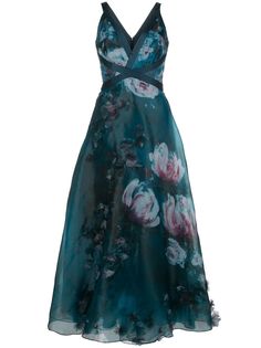 Marchesa Notte платье с V-образным вырезом и цветочным принтом