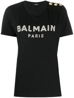 Balmain футболка с кристаллами и логотипом