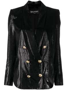 Balmain двубортный блейзер с эффектом металлик
