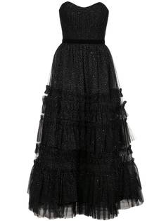 Marchesa Notte ярусное платье без бретелей с оборками