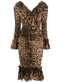 Dolce & Gabbana платье с леопардовым принтом и оборками