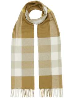 Burberry кашемировый шарф в клетку с бахромой