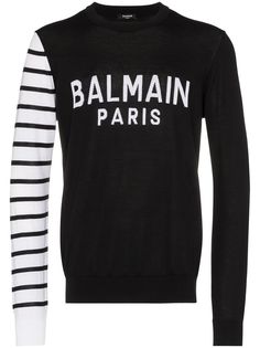 Balmain джемпер с контрастным рукавом и логотипом
