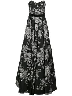 Marchesa Notte платье без бретелей с цветочной вышивкой