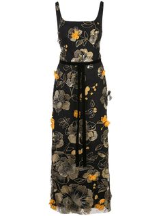 Marchesa Notte платье миди с цветочной вышивкой