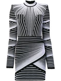 Balmain короткое платье с длинными рукавами с геометрическим узором