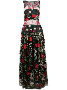 Talbot Runhof длинное платье с цветочной вышивкой
