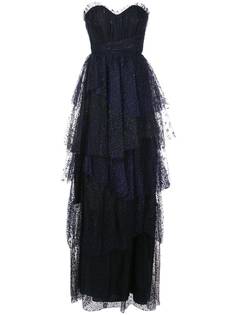 Marchesa Notte ярусное платье без бретелей с оборками