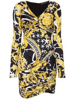 Versace платье мини с принтом Baroque и сборками