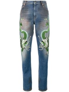 Gucci джинсы с вышивкой дракона