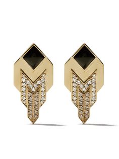 Fairfax & Roberts золотые серьги-гвоздики Art Deco с ониксом и бриллиантами