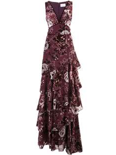 Marchesa Notte длинное ярусное платье с оборками