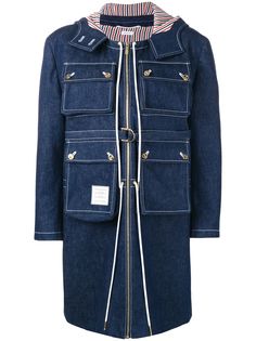 Thom Browne джинсовое пальто с крупными карманами и выцветшим эффектом
