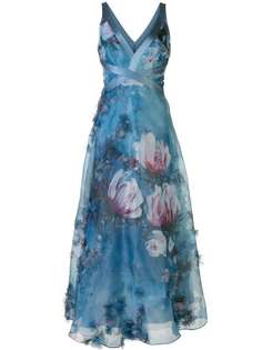 Marchesa Notte платье с V-образным вырезом и цветочным принтом