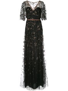 Marchesa Notte платье с цветочным принтом и эффектом металлик