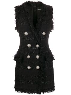 Balmain твидовое приталенное платье без рукавов