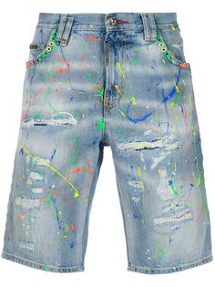 Philipp Plein джинсовые шорты с эффектом потертости