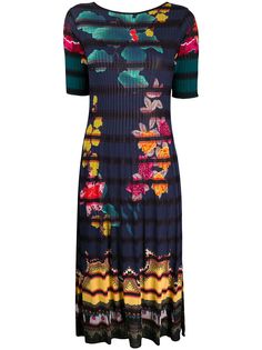 Etro платье миди в рубчик с цветочным принтом