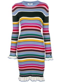 MSGM трикотажное платье миди в рубчик в полоску
