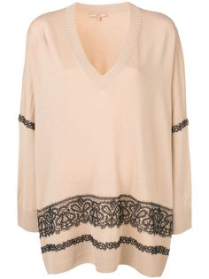 Ermanno Scervino свитер с V-образным вырезом и кружевной отделкой