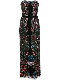 Marchesa Notte длинное платье с цветочным узором и пайетками