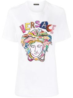 Versace футболка с отделкой бисером и принтом