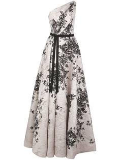 Marchesa Notte платье на одно плечо с цветочным принтом