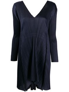 Pleats Please Issey Miyake плиссированное платье-трапеция с длинными рукавами