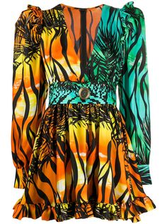 Fausto Puglisi платье мини с оборками и логотипом