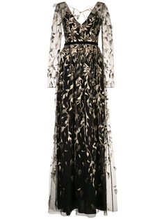 Marchesa Notte платье с рукавами три четверти и эффектом металлик