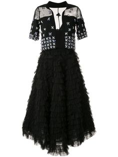 Saiid Kobeisy ярусное декорированное платье миди